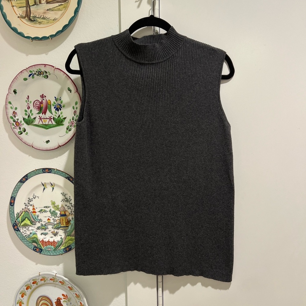 High Neck Grey Sweater Sleeveless Top